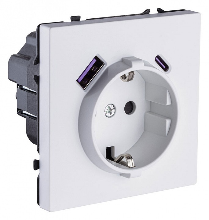 Розетка с заземлением и со шторкой и 2хUSB type A и C, без рамки Kollinger Eclipse EC-016WG
