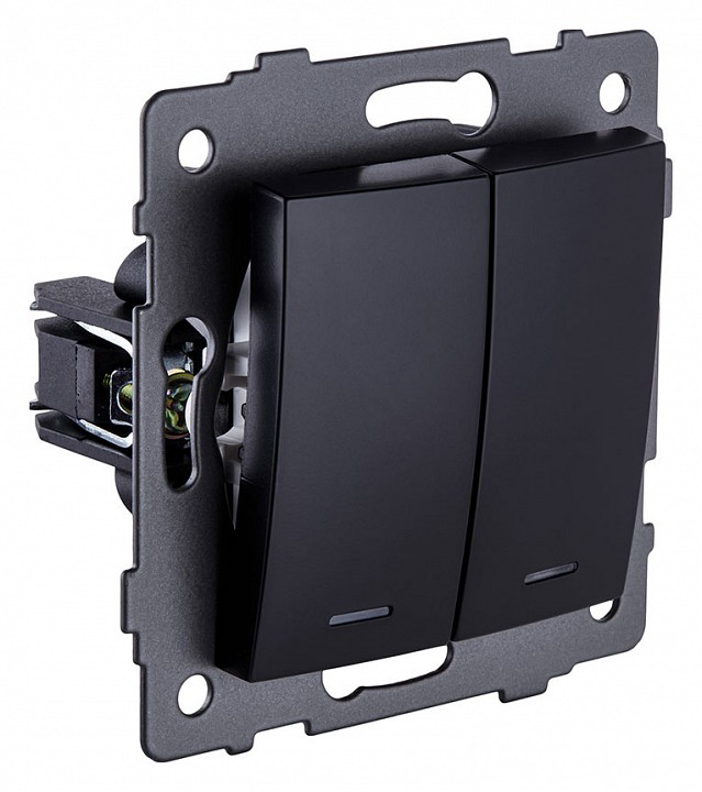 Выключатель двухклавишный с подсветкой без рамки Kollinger  REA-R-014BK