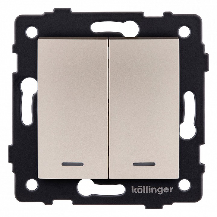 Выключатель двухклавишный с подсветкой без рамки Kollinger  REA-R-014GD