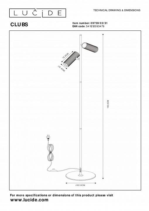 Торшер Lucide Clubs 09739/02/31