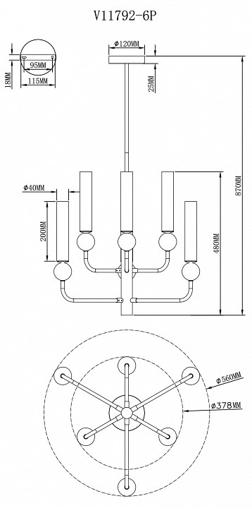 Люстра на штанге Moderli Illis V11792-6P