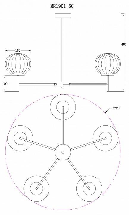 Люстра на штанге MyFar Eliza 5 ламп MR1901-5C