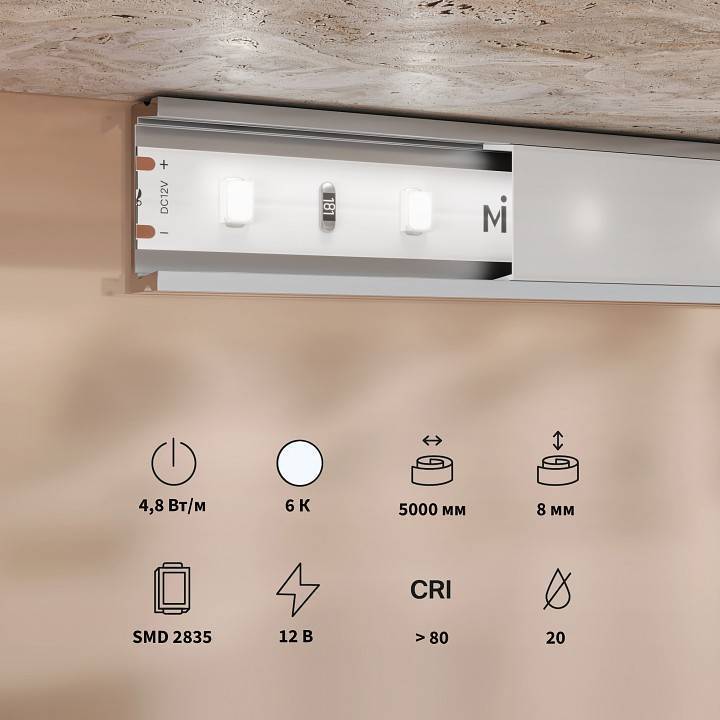 Лента светодиодная Maytoni Base 12 В 4.8 Вт/м IP20 6000 К 201164