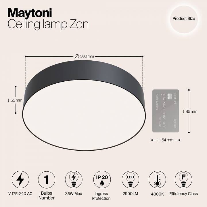 Потолочный светильник Maytoni Zon LED 43 Вт 4000 К черный C032CL-L43B4K