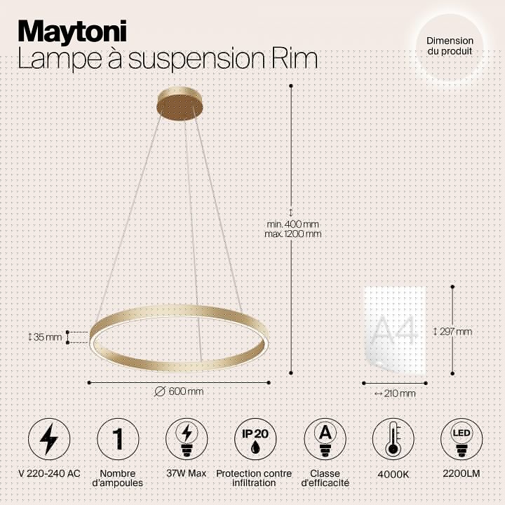 Подвесной светильник Maytoni Rim 32 Вт 4000K MOD058PL-L32BS4K