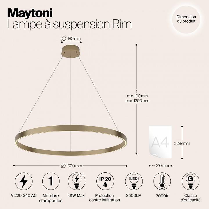 Подвесной светильник Maytoni Rim 54 Вт 3000K MOD058PL-L54BS3K