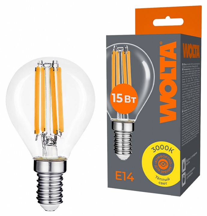 Лампа светодиодная Wolta  WF-G45-15W3KE14