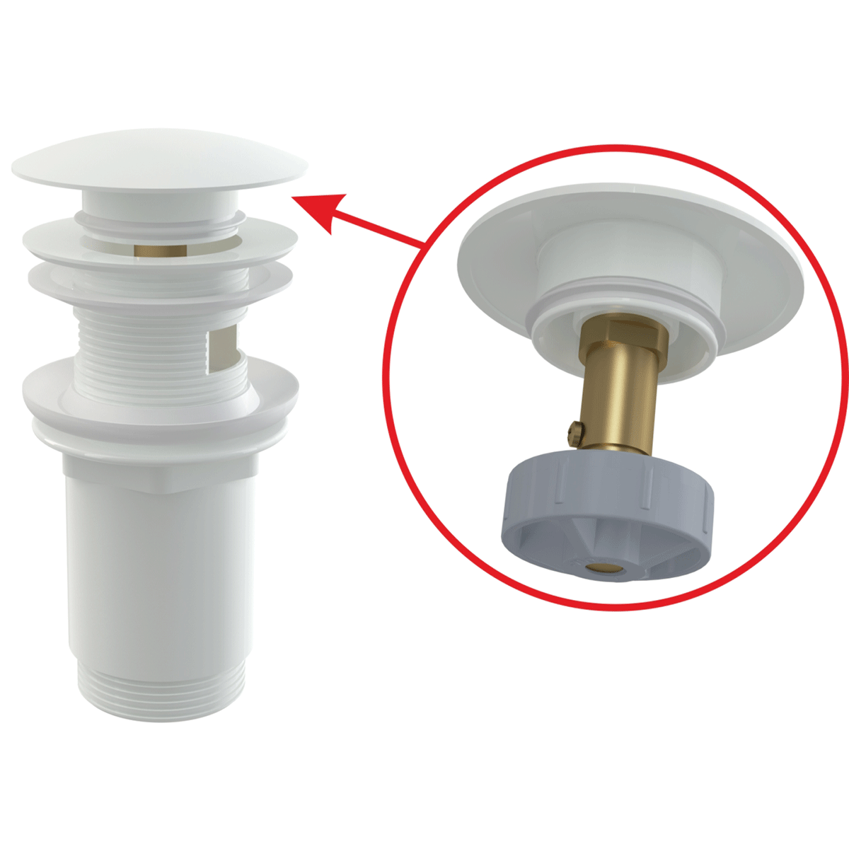 Донный клапан Alcaplast CLICK/CLACK 5/4 цельнометаллический с большой заглушкой белый A392B