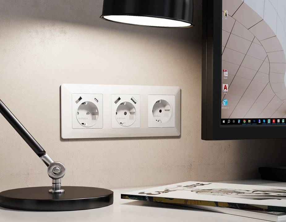 Накладка для розетки с заземлением и со шторками и 2хUSB type A Ambrella Volt Quant AP1090