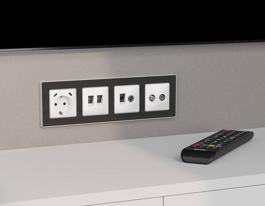 Накладка для ТВ-розетки и RJ-11 или RJ-45 Ambrella Volt ALFA AP1325