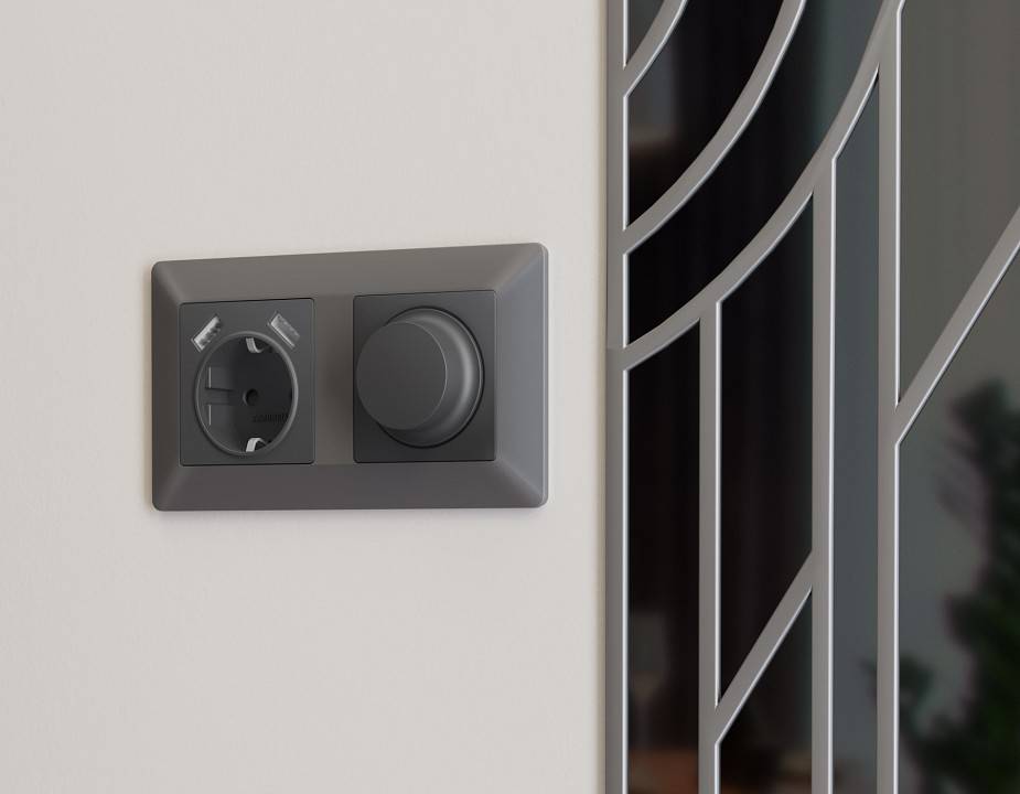 Накладка для розетки с заземлением и со шторками и 2хUSB type A Ambrella Volt Quant AP9090