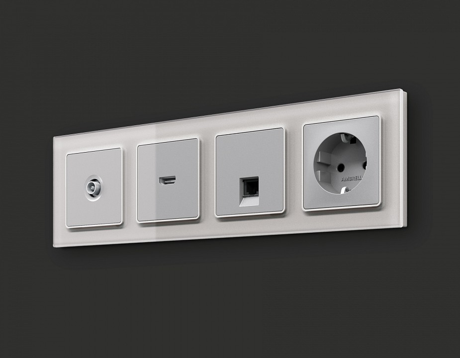 Розетка Ethernet RJ-45 и со шторками, без рамки Ambrella Volt Quant MA412010