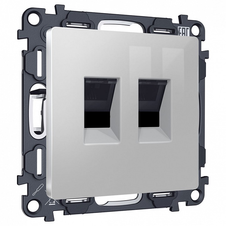 Розетка двойная Ethernet RJ-45 и со шторками, без рамки Ambrella Volt ALFA MA412110