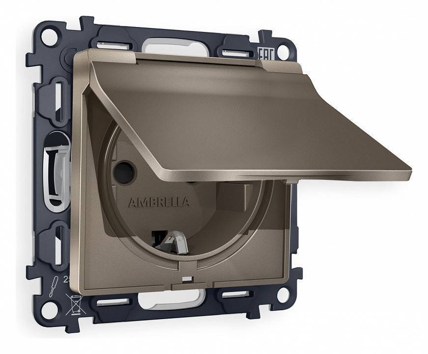 Розетка с заземлением и со шторкой, без рамки с крышкой Ambrella Volt Quant MA638010