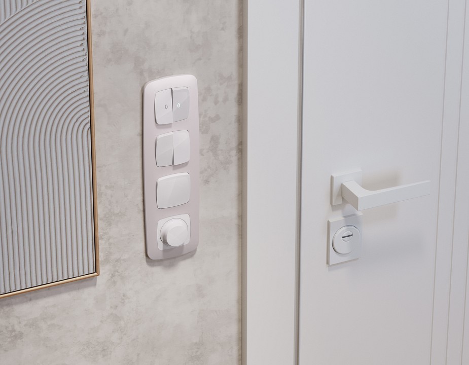 Выключатель перекрестный двухклавишный без рамки Ambrella Volt OMEGA MO103030