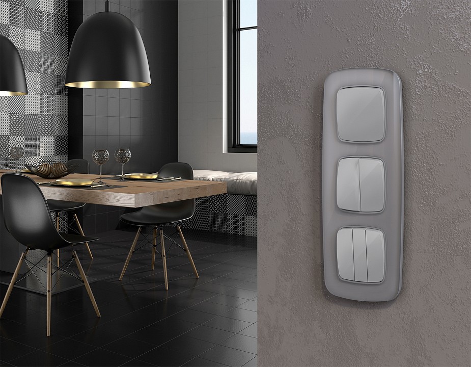 Выключатель перекрестный двухклавишный без рамки Ambrella Volt OMEGA MO403030