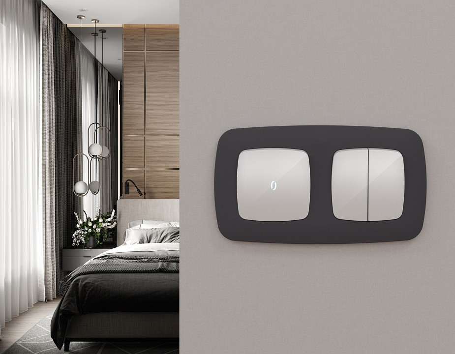 Выключатель перекрестный двухклавишный без рамки Ambrella Volt OMEGA MO403030