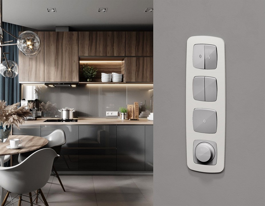 Выключатель перекрестный двухклавишный без рамки Ambrella Volt OMEGA MO403030