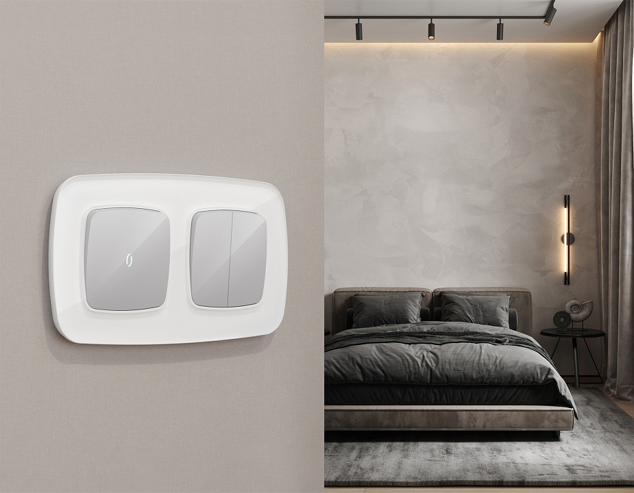 Выключатель перекрестный двухклавишный без рамки Ambrella Volt OMEGA MO403030