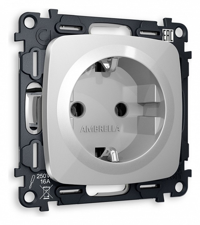 Розетка с заземлением, без рамки Ambrella Volt Quant MO406010