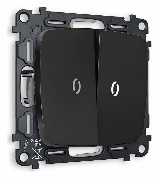 Выключатель двухклавишный с подсветкой без рамки Ambrella Volt Quant MO804015