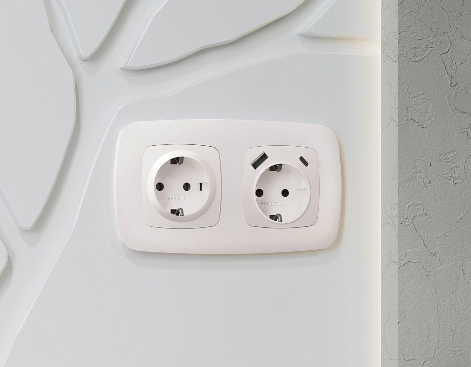 Накладка для розетки с заземлением и со шторками и 2хUSB type A и C Ambrella Volt Quant OP2100