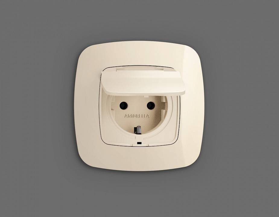 Накладка для розетки влагозащищенной с заземлением и со шторками с крышкой Ambrella Volt Quant OP3080
