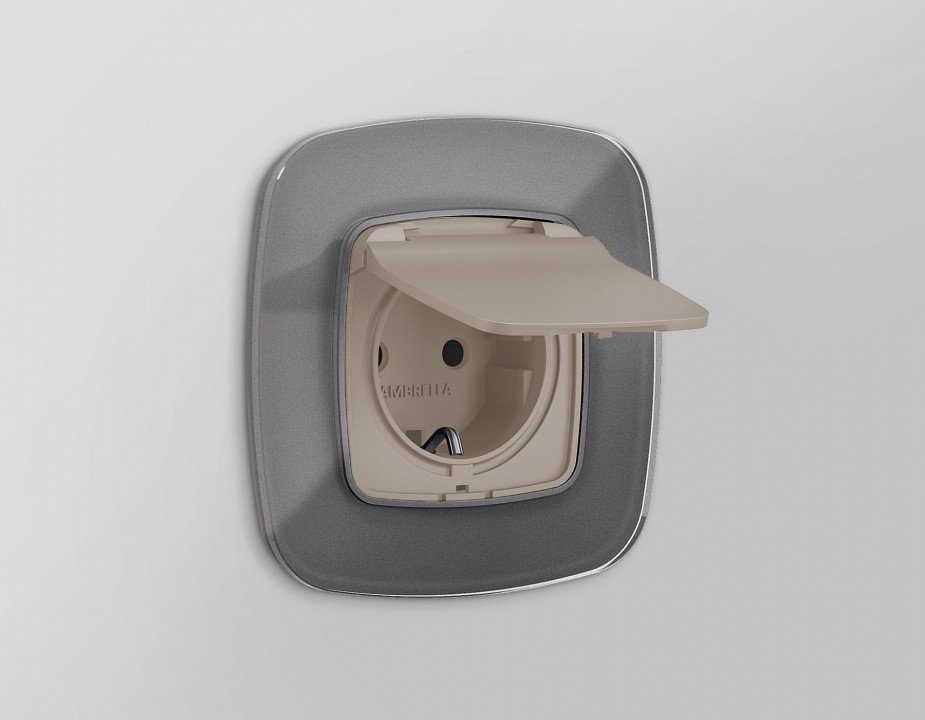 Накладка для розетки влагозащищенной с заземлением и со шторками с крышкой Ambrella Volt Quant OP3680