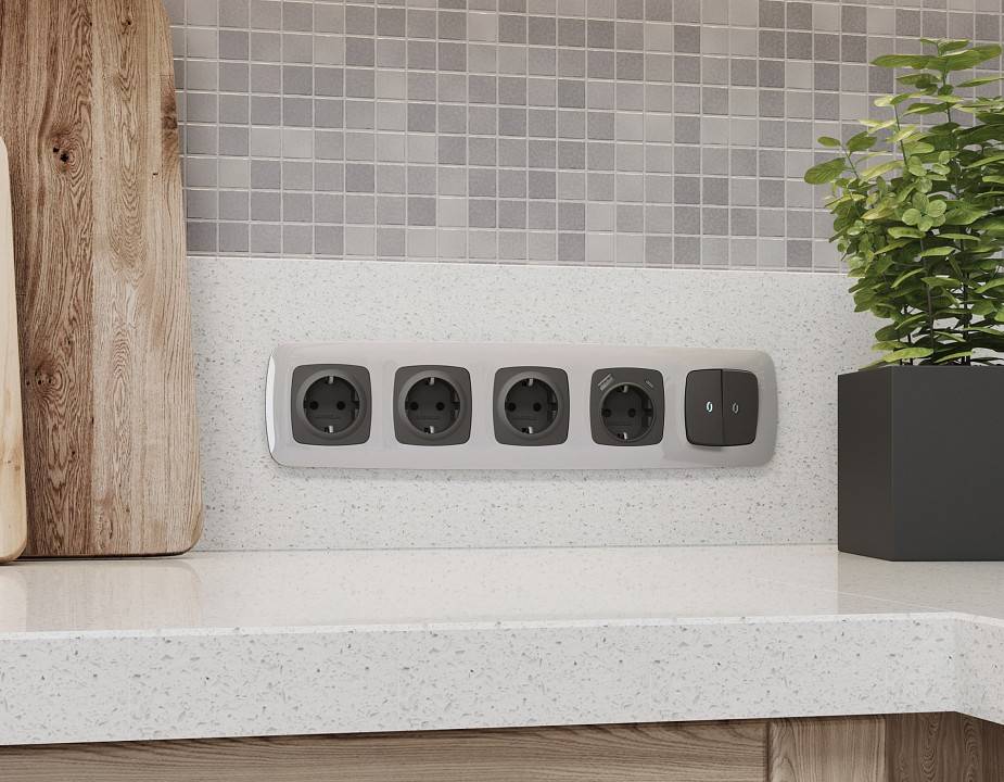 Накладка для розетки с заземлением и со шторками и 2хUSB type A и C Ambrella Volt Quant OP9100