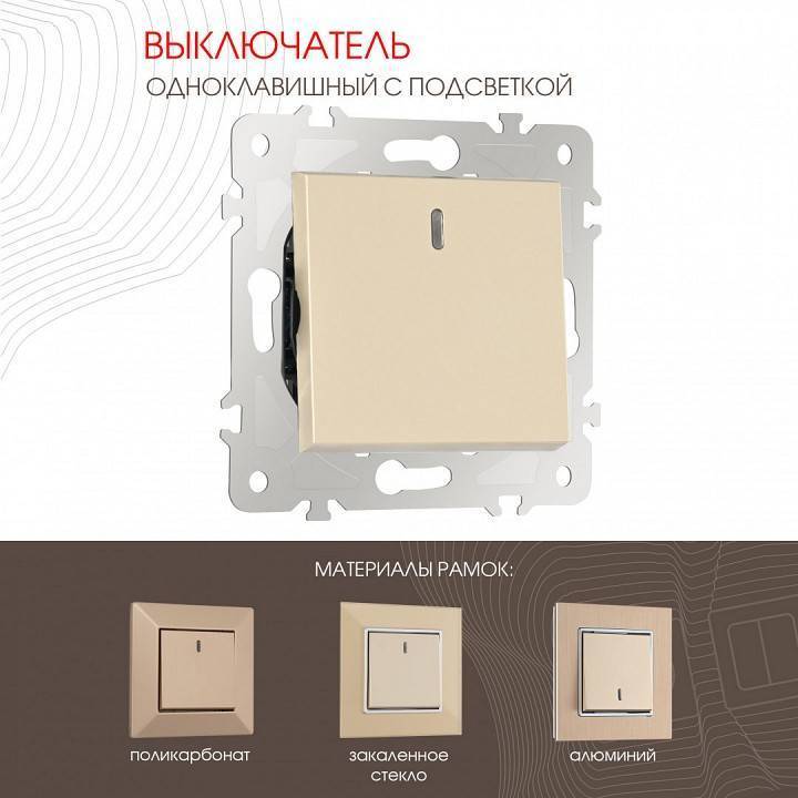 Выключатель одноклавишный с подсветкой без рамки Arte Milano 203 203.31-1.shampan