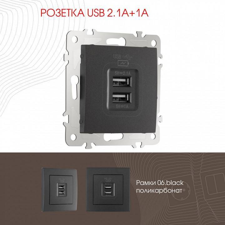 Розетка USB, без рамки Arte Milano am-206 206.46-1.black
