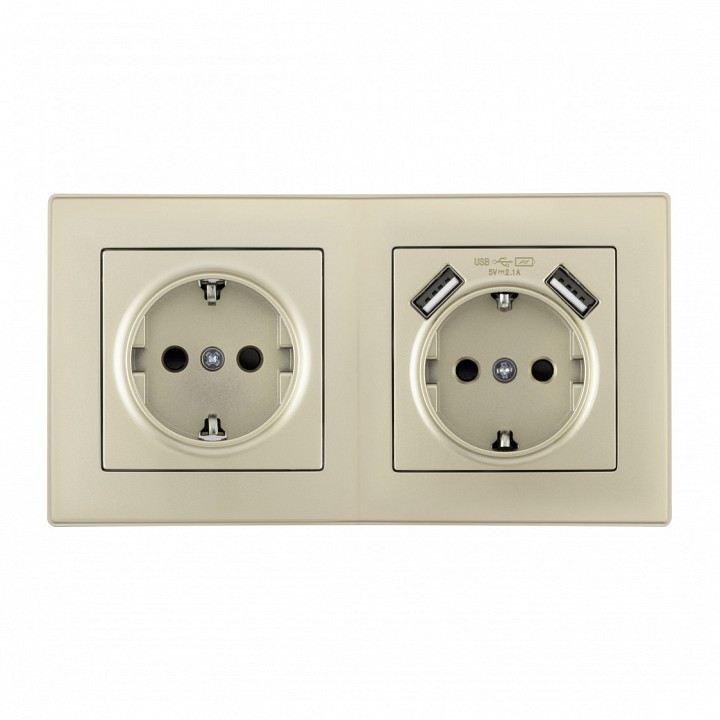 Розетка с заземлением и со шторкой и 2хUSB Arte Milano SET06-2 SET06-2-47-1-40-1 shampan