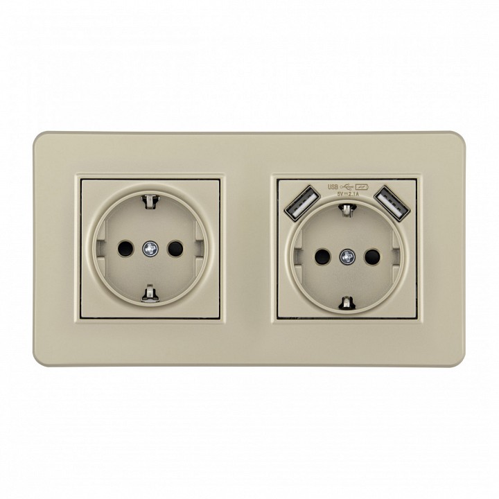 Розетка с заземлением и со шторкой и 2хUSB Arte Milano SET16-2 SET16-2-47-1-40-1 shampan