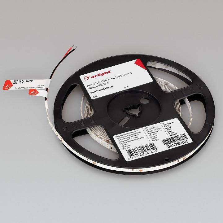 Лента светодиодная Arlight RT-A120-8mm 24V Blue 120 LED/m 008783(2)
