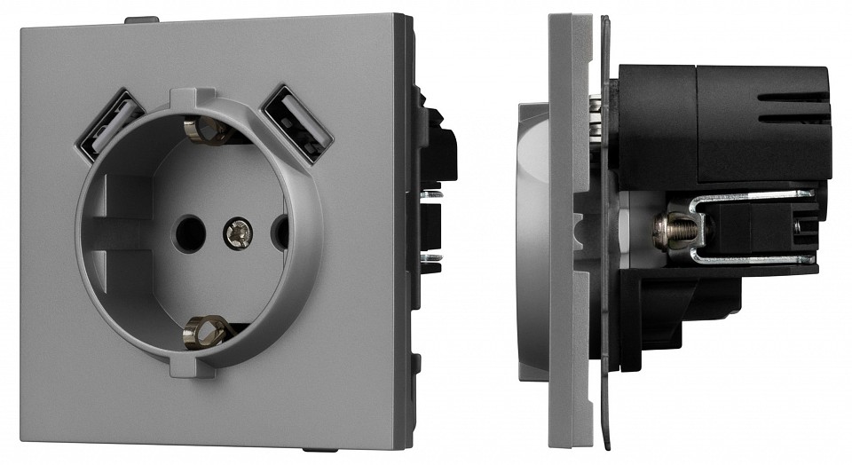 Розетка с заземлением и 2хUSB type A, без рамки Arlight SCT-TENDO 054084