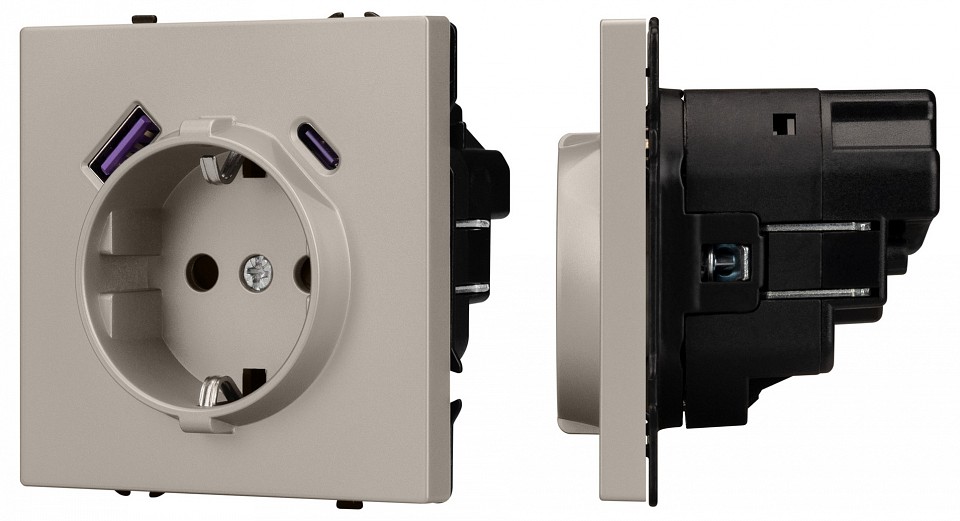 Розетка с заземлением и 2хUSB type A и C, без рамки Arlight SCT-NOBE 059444