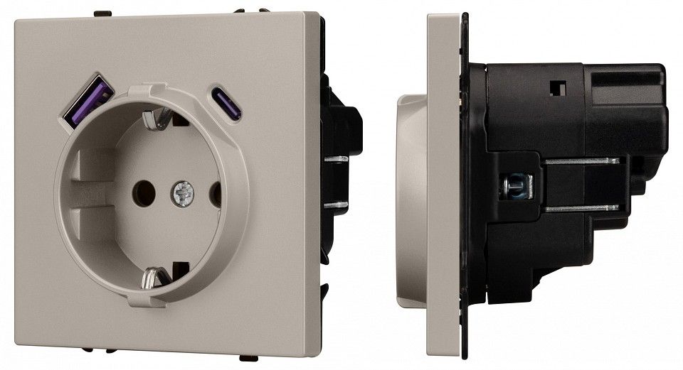 Розетка с заземлением и со шторкой и 2хUSB type A и C, без рамки Arlight NOBE 059444(1)