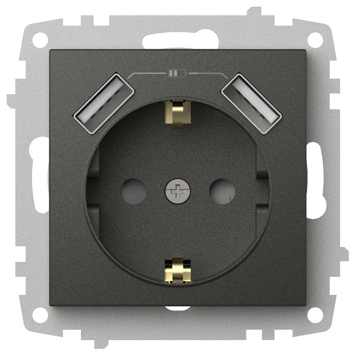 Розетка с заземлением и со шторкой и 2хUSB type A, без рамки Elbi Eleсtriс Zena Vega 609-011100-317