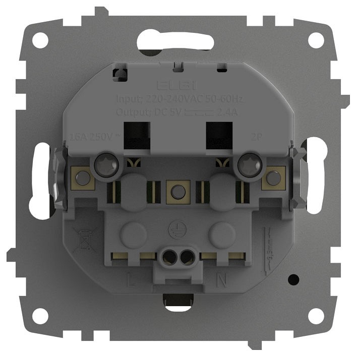 Розетка с заземлением и со шторкой и 2хUSB type A, без рамки Elbi Eleсtriс Zena Vega 609-011100-317