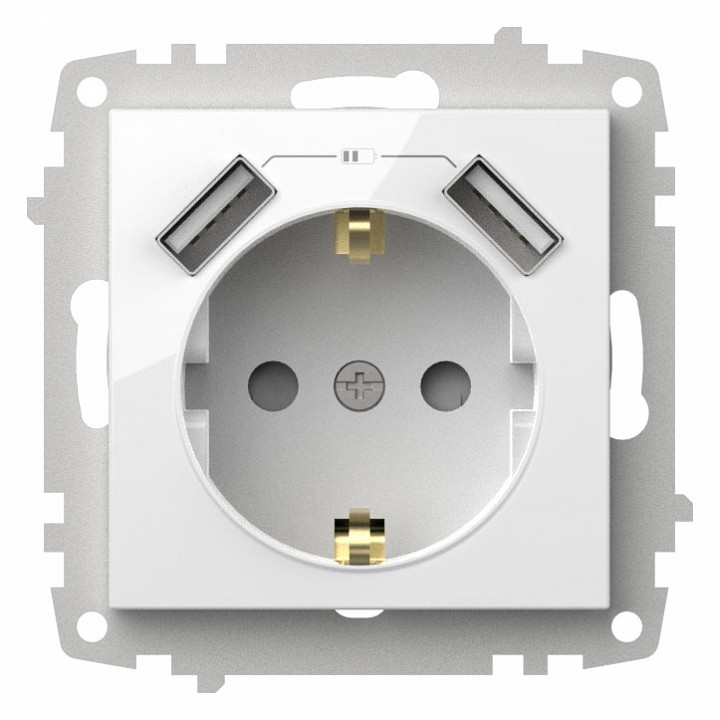 Розетка с заземлением и со шторкой и 2хUSB type A, без рамки Elbi Eleсtriс Zena Vega 609-015600-317