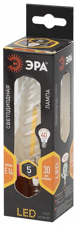 Лампа светодиодная филаментная ЭРА F-LED Свеча на ветру 5 Вт E14 2700 К F-LED BTW-5W-827-E14