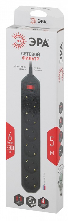 Удлинитель с выключателем Эра  USF-6es-5m-B-BOX