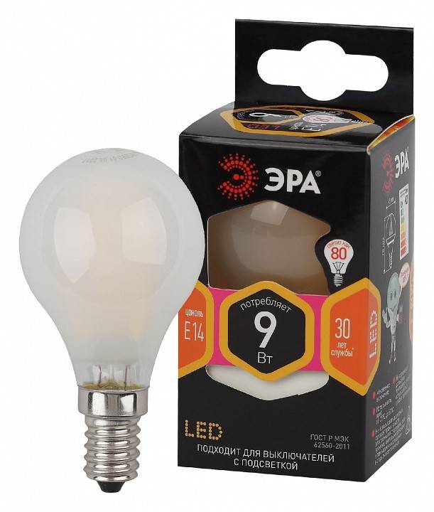 Лампа светодиодная филаментная ЭРА F-LED C35 9 Вт E14 2700 K Б0047021