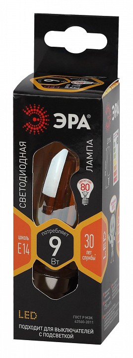 Лампа светодиодная ЭРА E14 9 Вт 2700 K свеча Б0047034