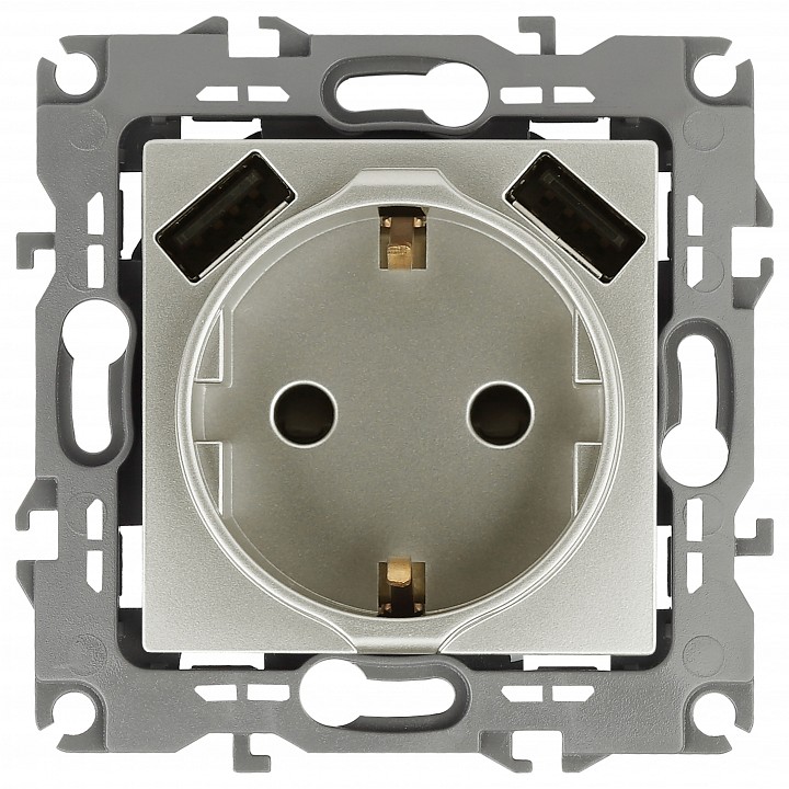 Розетка с заземлением и со шторкой и 2хUSB, без рамки Эра Эра 12 12-4109-15