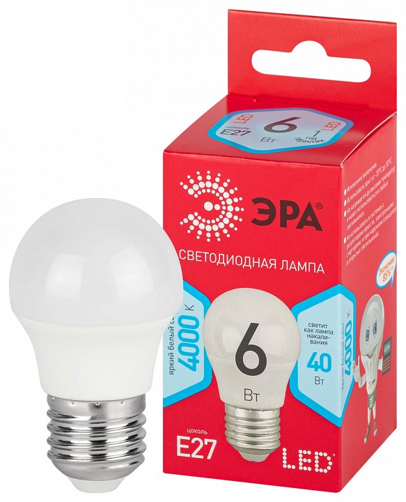 Лампа светодиодная Эра  LED P45-6W-840-E27 R