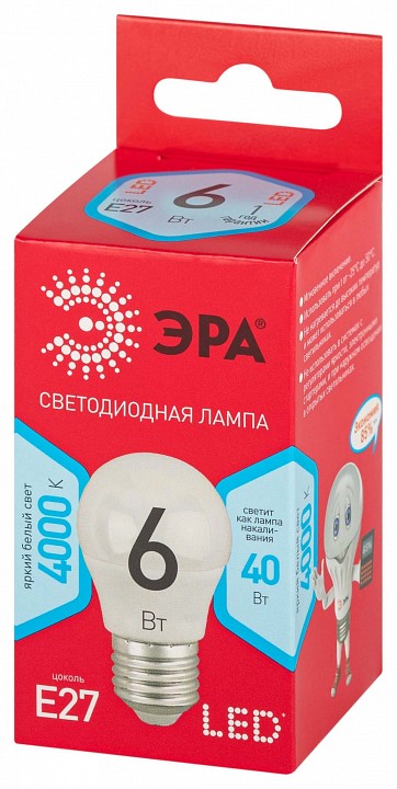 Лампа светодиодная Эра  LED P45-6W-840-E27 R