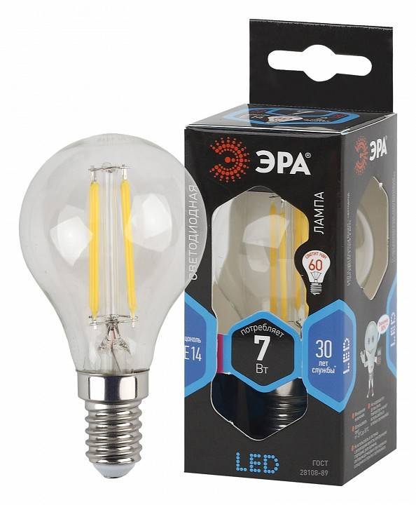 Лампа светодиодная филаментная ЭРА F-LED B35 7 Вт E14 4000 K Б0049891