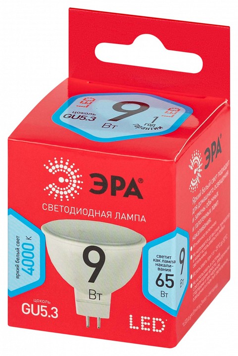 Лампа светодиодная Эра  GU5.3 9Вт 4000K LED MR16-9W-840-GU5.3 R