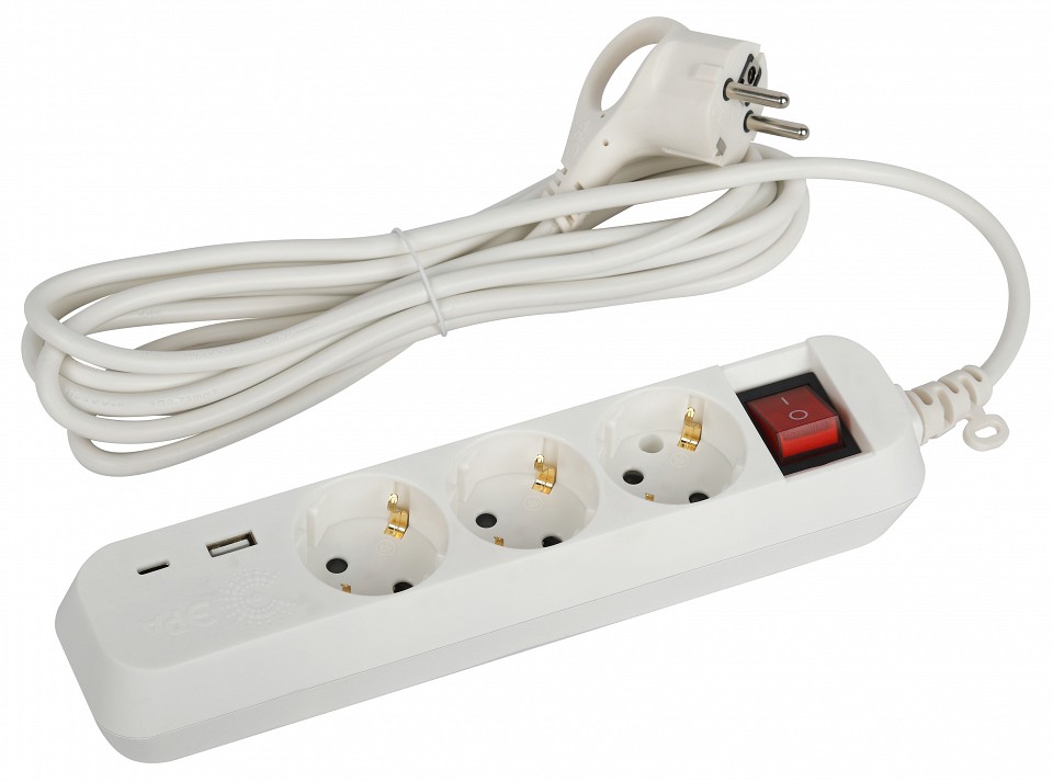 Удлинитель с выключателем Эра  UB-3es-3m-USB
